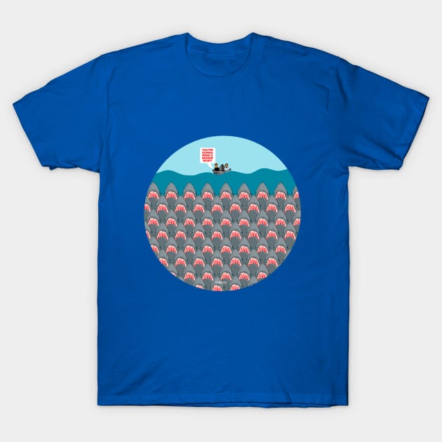 Jaws Movie Boat and Sharks T-Shirt by EmmaFifield